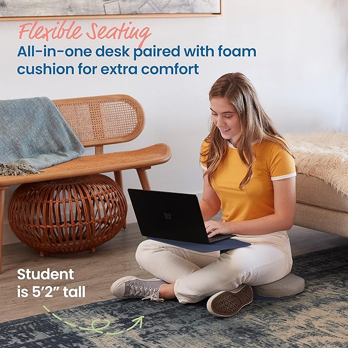 ECR4Kids The Surf Portable Lap Desk with Cushion, Flexible Seating, Navy, 10-Piece