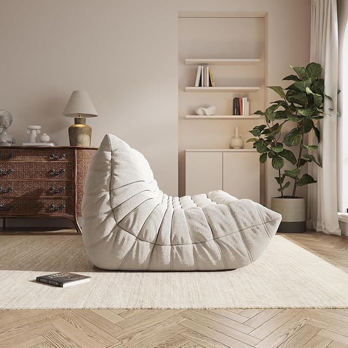 Bean Bag Chair, Oversized Bean Bag Chair for Living Room, Fireside Chair for Adults with Memory Foam Filled, Big Accent Lounge Floor Sofa for Reading, Relax, No Assembly Required. (Beige 3-Seater)