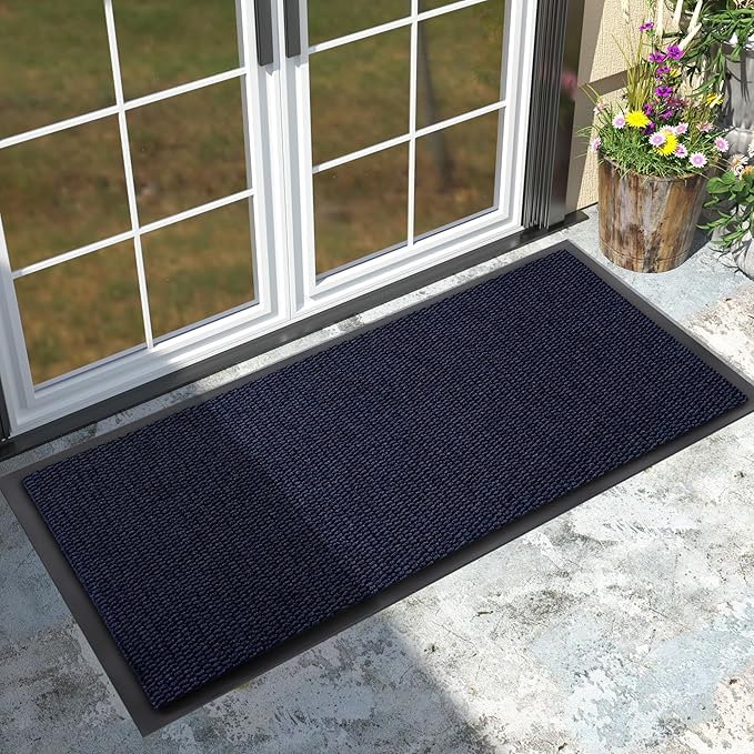 Yimobra Doormat Outdoor Indoor Entrance 47 x 24, All-Season All-Weather Front Door Mat, 100% Waterproof Welcome Matt for Floor Garage Outside Entry, Stain and Fade Resistant,Navy Blue
