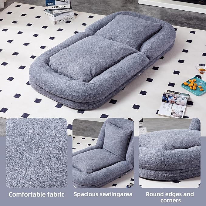 Elevate Your Leisure Time with Grey Folding Sofa Chair - 5 Adjustable Positions for Gaming, Meditation & More!