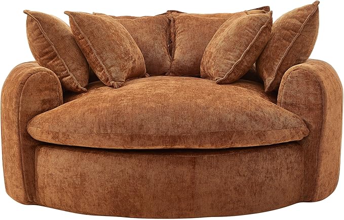 LUMISOL Boneless Couch with 8 Throw Pillows, Full-Compressed, 59.8" Upholstered Single Cloud Sofa Chair, Round Chaise Sofa for Living Room Apartment Office Small Space, Orange