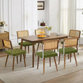 GarveeHome Natural Rattan Dining Chairs Set of 6, Velvet Upholstered Kitchen Chairs with Tall Cane Backrest and Strong Wood Legs for Dining Room, Kitchen, Restaurant, Green