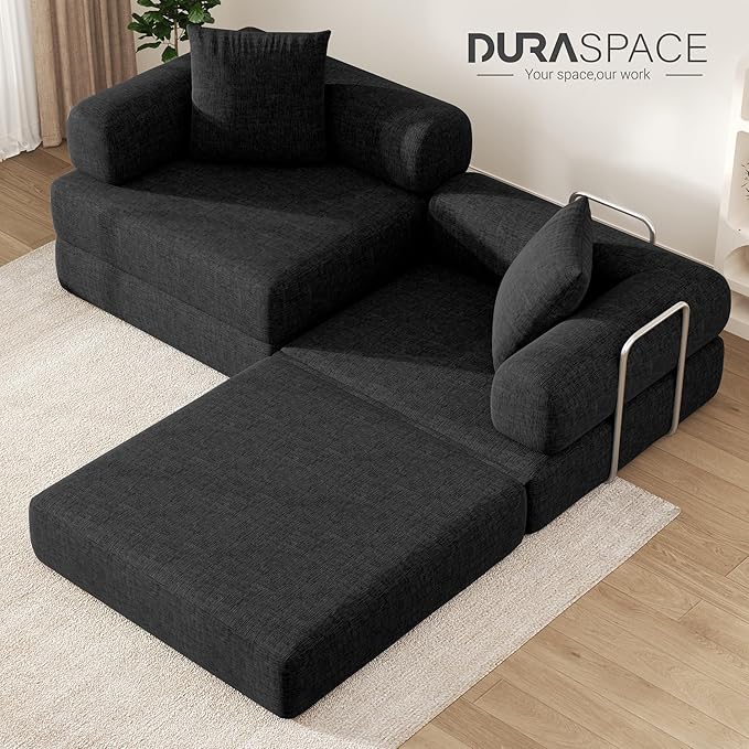 DURASPACE 78.4'' Convertible Folding Sofa Bed, Floor Sleeper Sofa Couch with Fixed-Shape Frame, Compression Comfy Couch in a Box, Boneless Modular Loveseat for Living Room (Chenille Black)