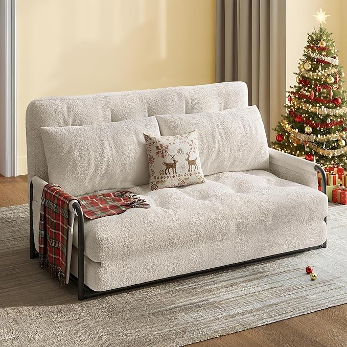 WLIVE Futon Sofa Bed with Adjustable Backrest, Bean Bag Chairs for Adults, Floor Couch with Armrest, Pillow, Low Profile Floor Seating for Living Room, Reading, Bedroom, Loveseat, Beige