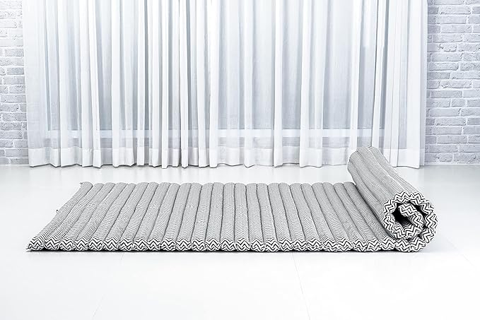 Leewadee - Kapok Roll Mat – Handcrafted Folding Sleep & Relaxation Mattress from Thailand, Ideal as Guest Bed, Camping Mat, Yoga Mat or Traditional Futon, 75 x 39 inches, Black White