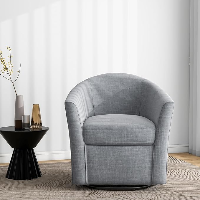 DREAMSIDEA Swivel Accent Chair Armchair, Modern Round Single Sofa Seating Comfy Reading Barrel Chairs for Living Room Bedroom (Light Grey, Set of 2)