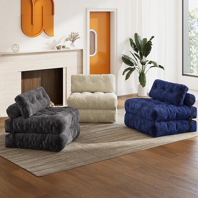 WLIVE Sofa Bed, Bonless Couch, Bean Bag Chairs for Adults, Pull Out Couch, with Pillow, for Living Room Dorm Bedroom, Beige