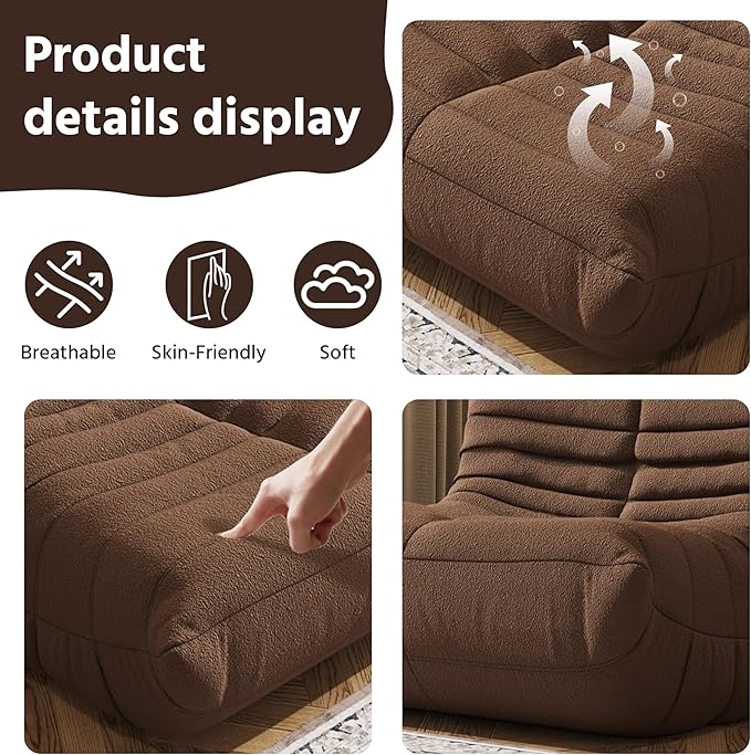 Bean Bag Chair, Fireside Chair, Large Bean Bag Chair for Adults, Bean Bag Chairs for Teens with High-Resilience Foam, Non-Slip Base Floor Lounge Sofa,Living Room (Coffee, Single)