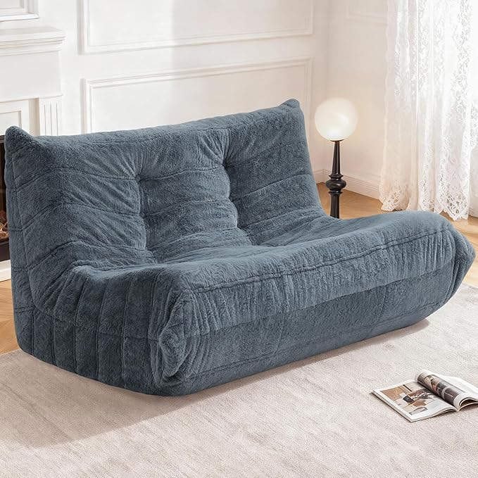 Bean Bag Loveseat Chair Big Sofa Beanbag Chair for Adults Fireside Chair Bean Bag Lounger with Memory Foam Filled for Home,Apartment or Gaming Venue（Grey Plush）