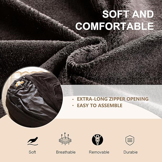 Bean Bag Chair for Adults, Floor Bean Bags Offers Ample Space for Adults,Memory Foam Giant Bean Bags,Lounger Versatile Design Suits Any Room,Movie Nights,Reading(Black,5FT)