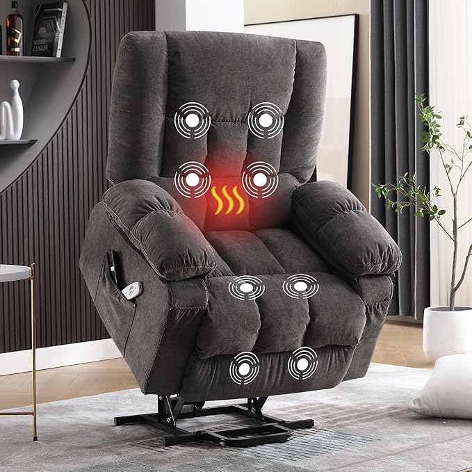 Power Lift Recliner Chair for Elderly with Vibration Massage and Lumbar Heating, Electric Lift Recliner Single Sofa with Side Pocket and USB Charge Port for Living Room