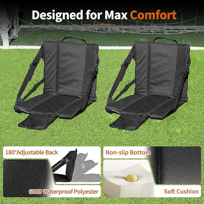 CAMPHILL 2PCS Portable Stadium Seat Cushion for Bleachers,Folding Lightweight Seat with Backrest,Adjustable Straps,Ideal for Camping,Hiking,Sports Events,Outdoor Concerts