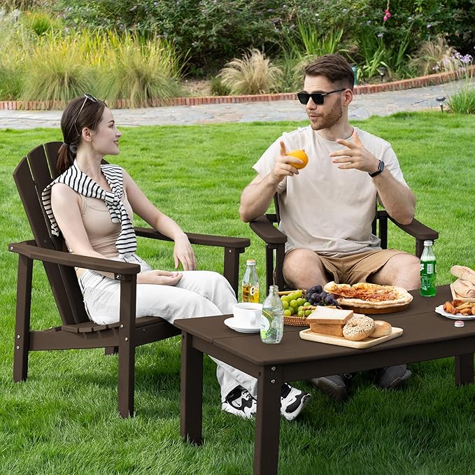 nevilywood Compact Stackable Adirondack Chairs Set of 2, 26.3" Wide HDPE Outdoor Patio Chairs - Durable, Space-Saving Design for Porch, Lawn or Garden, Coffee