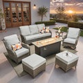ovios 7 Pieces Patio Furniture Set, Outdoor Wicker Sofa Couch with Swivel Chairs 54" Fire Pit Table, High Back Modern All Weather Conversation Sets, Grey Rattan, Grey