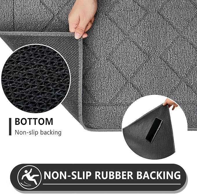 REFETONE Indoor Doormat, Front Back Door Mat 32"x40" Rubber Backing Non Slip Mats, Absorbent Washable Entrance Doormat for Entryway, Resist Dirt Low-Profile Inside Floor Mat for Muddy Shoes, Grey