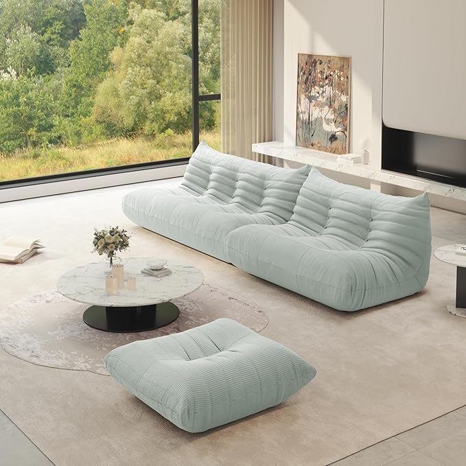 Fireside Chair Corner Bean Bag Chair for Adults, Modern Corduroy Fabric Caterpillar Sofa Couch, Lazy Floor Sofa Armless Foam Couch Lounger Tatami Recliner for Living Room Bedroom Dorm Office
