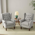 DREAMSIDEA Accent Chair, Upholstered Armchair with Button Tufted High Back & Solid Wood Legs, Comfy Wingback Reading Single Sofa Chair for Small Spaces, Living Room, Bedroom (Light Grey, Set of 2)