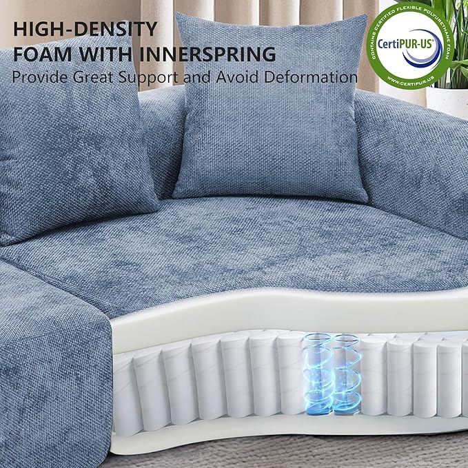 L Shaped Single Sofa, Modern Comfy Chenille Fabric Loveseat Couch, No Assembly Required Small Couch with Deep Seat, 2 Pillows for Living Room, Apartment, Bedroom