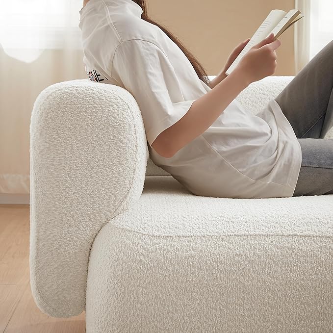 ZEKOKO Boucle Chaise Lounge Chair Indoor Comfy Fluffy Lounge Sofa Upholstered Chaise Lounge Modern Lounge Chair Indoor for Living Room Bedroom Office(Right Hand, Cream)