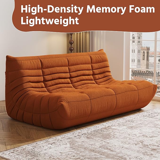 Bean Bag Chair, Fireside Chair, Large Bean Bag Chair for Adults, Bean Bag Chairs for Teens with High-Resilience Foam, Non-Slip Base Floor Lounge Sofa,Living Room (Orange, 3-Seater)