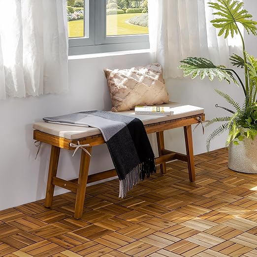 VICTORY RELAX Acacia Wood Decking Tiles 9PCS - Easy Snap Interlocking Deck Tiles for Patio Poolside Balcony Decor - All Weather Waterproof Flooring for Indoor & Outdoor (Round Joints)