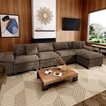 MIXPATIO 157-Inch L Shaped Sectional Sofa with Cloud Cushions, Deep Seat Modular Couch Set w/ 5 Seats & 1 Ottomans, Removable Arms, Plush Chenille Upholstery for Living Room, Apartment - Taupe