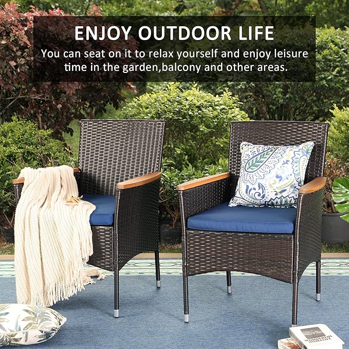 MFSTUDIO Patio Brown Wicker Chairs Set, Oversized Outdoor Rattan Dining Chairs Set of 6 with Cushions, 6 Patio Outdoor Chair Set with Armrests for Table, Backyard