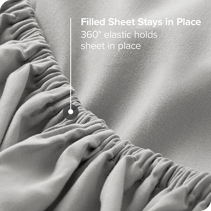 Bare Home Bed-in-A-Bag 7 Piece Comforter & Sheet Set - Queen - Goose Down Alternative - Ultra-Soft 1800 Premium Bedding Set (Queen, Grid - Grey/White Comforter Set, White Sheet Set)