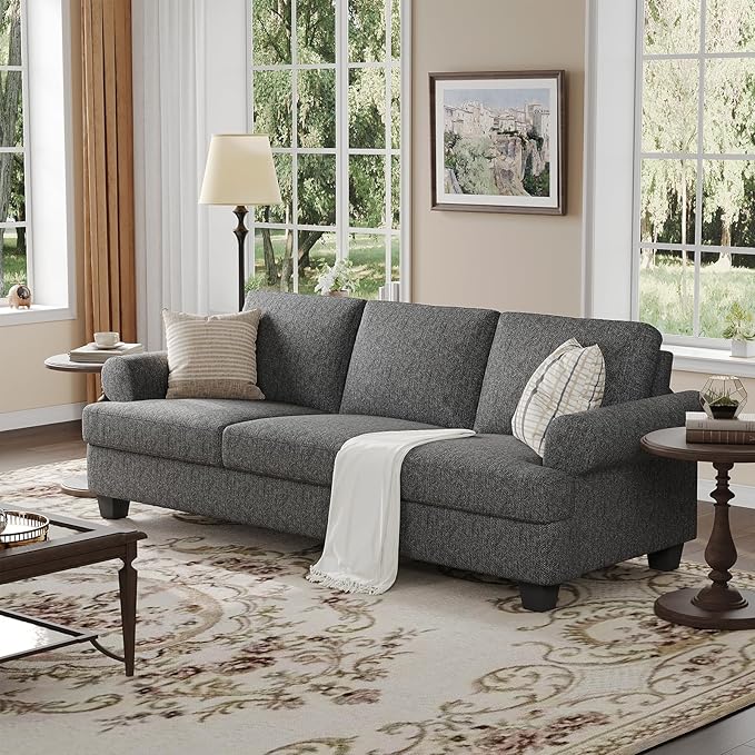 COPIAE 91 Inch Lawson Sofa with Extra Deep Seats Oversize, Mid-Century 3-Seat Sofa Couch, for Living Room, Apartment, Lounge, Dark Gray