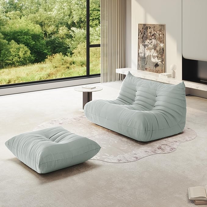 Bean Bag Chair for Adults, Fireside Chair Lazy Floor Sofa, Modern Corduroy Fabric Caterpillar Sofa Couch, Armless Foam Lounger Tatami Recliner Bean Bag Couch for Living Room Bedroom Dorm Office