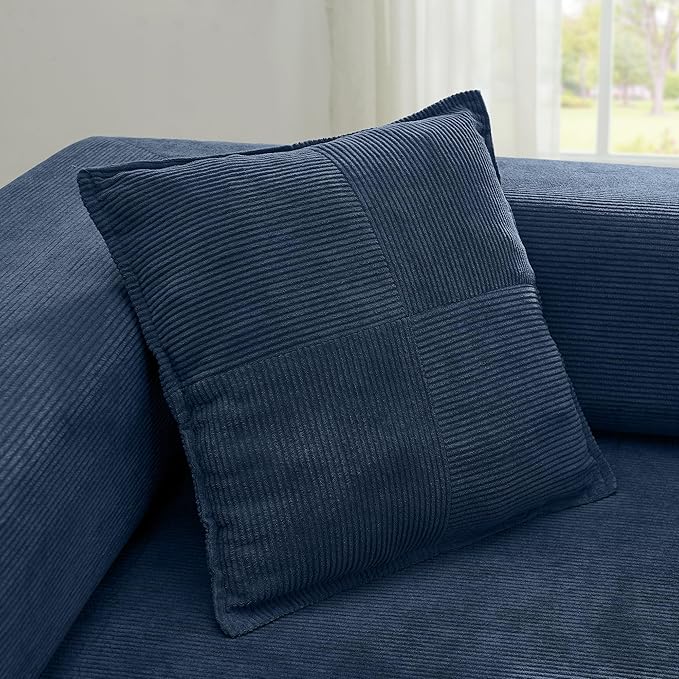 108" Convertible Sleeper Sofa Bed, Corduroy Folding Sofa Bed with Fixed-Shape Frame, Fold Out Floor Mattress Couch, Lazy Compression Sofas for Living Room, Bedroom, No Assembly Required,Blue