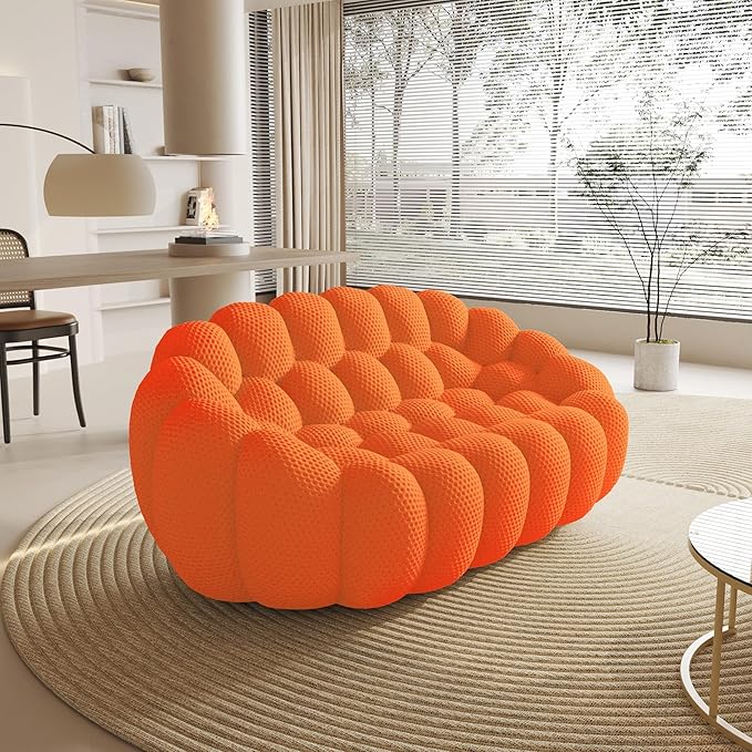 WJShome Bubble Sofa Couch,79.53'' Modern Curved Sofas for Living Room, 2 Seater LoveSofa Lazy Floor Sofa, Large Bean Bag Chair,Deep Seat Floor Sofas Chair Lounge for Office, Apartment(Orange)
