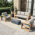4 Pieces Aluminum Patio Furniture Set, Outdoor Conversation Sets with High Backrest Sofa and Fire Pit Table for Garden and Backyard
