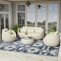 Erotr Woven Rope Outdoor Sofa Set: 4 Pieces Aluminum Patio Conversation Set Assembled - All Weather Cushioned Porch Furniture Couch - Modern Metal Lounge Set for Deck Yard Resort Hotel Sunroom, Beige