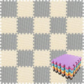 qqpp EVA Rubber 18 Tiles Interlocking Puzzle Foam Floor Mats - Baby Play Mat for Playing | Exercise Mat for Home Workout. Beige, Gray. QC-JLb18N