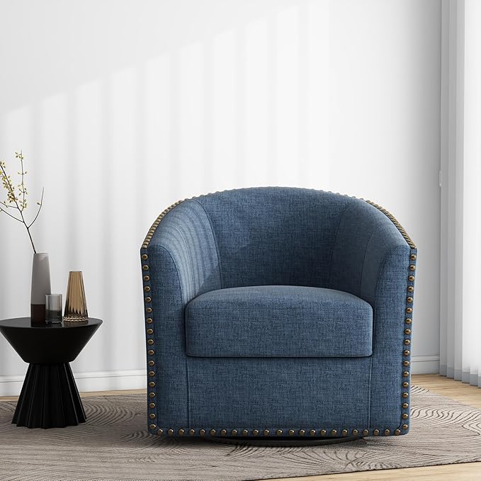 DREAMSIDEA Swivel Barrel Accent Chair, Modern Round Small Reading Armchair for Living Room Bedroom (Blue, Set of 2)
