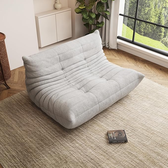 Bean Bag Chair, Oversized Loveseat Fireside Chair for Adults, 2 Seater with Memory Foam Filled, Lazy Sofa Lounge Floor Sofa for Living Room, Bedroom, Office, No Assembly Required. (Grey)