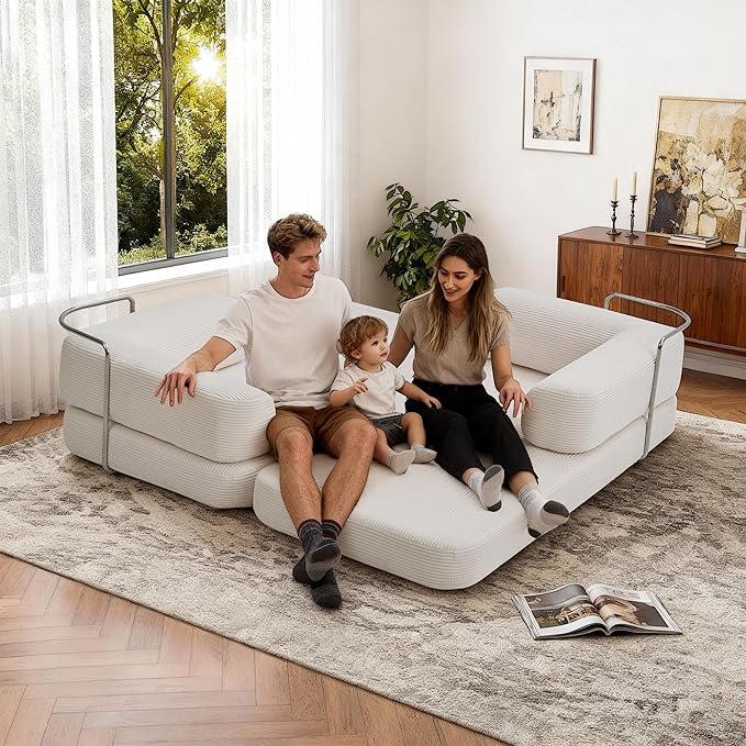 KEIKI 75" Modern Floor Sofa Bed with Convertible Blanket Pillow,Enhanced Frame Stability,Compressed Couch for Living Room Bedroom
