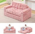 Hobestluk Sofa Couch Loveseat Sofa with Bubble Fabric 2-Seater Sofa for Small Spaces Comfortable Foam Floor Sofa 2 in 1 Boneless Couch for Living Room Bedroom Apartment or Office (Pink, Loveseat)