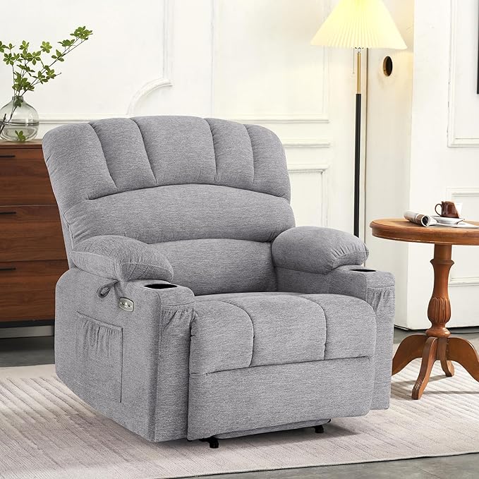 MCombo Power Lift Recliner Chair for Elderly, Lift Chair with Heat and Massage, Extra Wide Lift Recliner for Big People, Fabric R7096 (Medium-Wide, Grey)