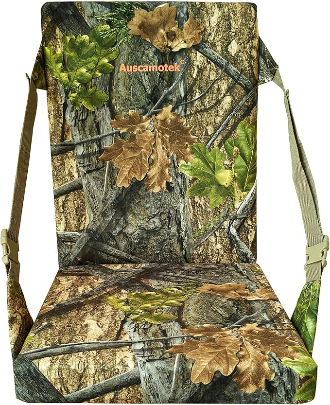AUSCAMOTEK Camouflage Hunting and Stadium Seat Cushion with Backrest - 5cm Thick, Water-Resistant, Silent Material for Turkey Hunting Fishing Camping and Outdoor Activities