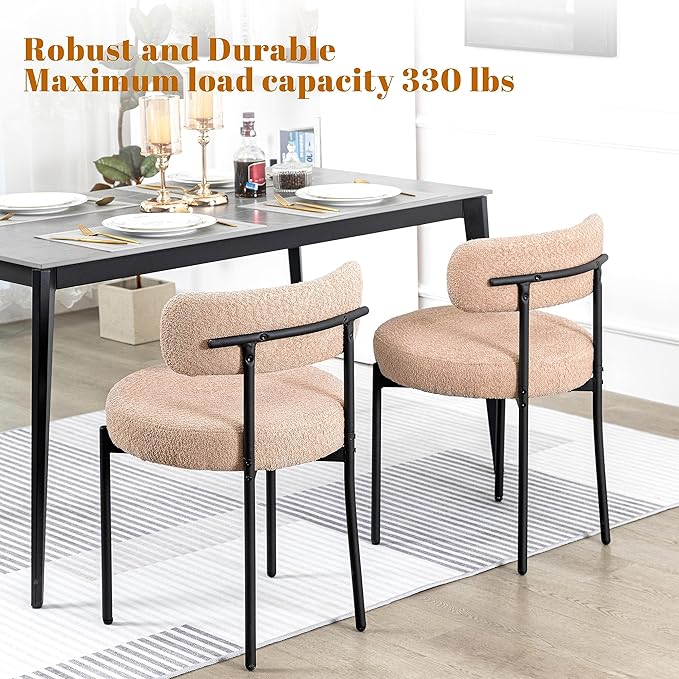 DYHOME Kitchen Chairs Mid-Century Modern Dining Chairs Set of 6, Kitchen Dining Room Chairs, Boucle Upholstered Wishbone Dining Chair, Camel Color