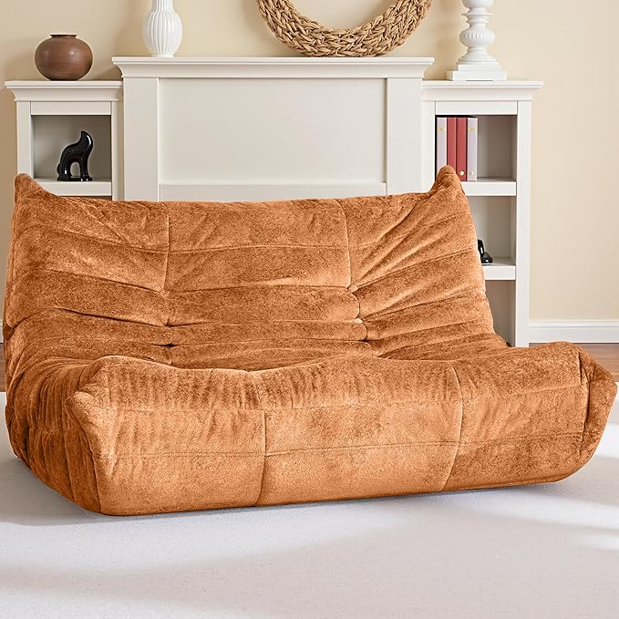 HABUTWAY Bean Bag Chair, Giant Bean Bag Chairs for Adults, Loveseat Fireside Chair, 2 Seater Lazy Bean Bag Sofa Memory Foam Couch for Living Room, Bedroom, Office (Brown)