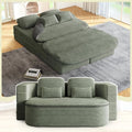 Antetek Convertible Sleeper Sofa, Modern Folding Futon Corduroy Floor Foam Compression Loveseat Sofa Bed Couch, Foldable Full Size Guest Bed with 4 Pillows for Living Room Bedroom Apartment, Green