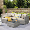 ovios Outdoor 5 Piece Coversation Set with Coffee Table,Sectional Patio Furniture Set with All-Weather Wicker Sofa,Modern Outside Couch for Balcony Backyard Pool, Beige
