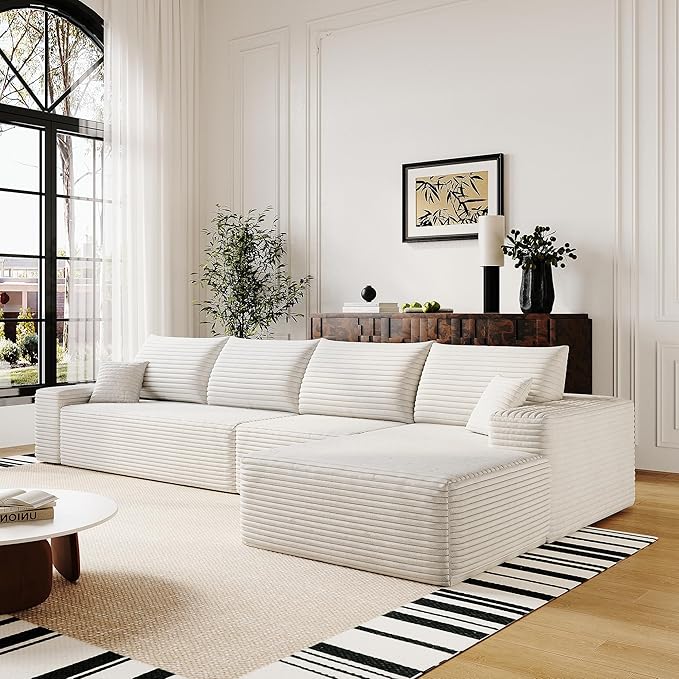 AUGOP 136" Sectional Couches for Living Room Modern Modular Sofa with L-Shape Couchs Upholstered Boneless Couch Deep Seat Sectional Couch with Chaise (White, Right Facing Chaise+3Seaters)
