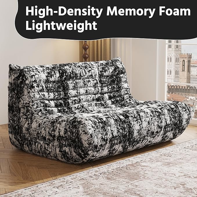 Bean Bag Chair, Fireside Chair, Large Bean Bag Chair for Adults, Bean Bag Chairs for Teens with High-Resilience Foam, Non-Slip Base Floor Lounge Sofa,Living Room (Cross White-Black, Loveseat)
