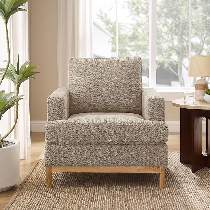 VANOMi Oversized Accent Chair, Mid Century Modern Upholstered Armchair for Living Room, Comfy Chair for Bedroom Reading Chair, Single Sofa for Small Space with Rubberwood Base