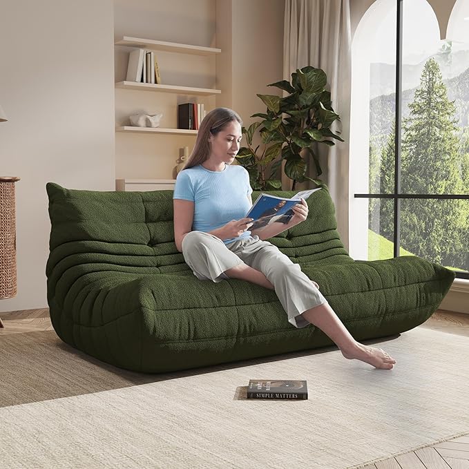 Bean Bag Chair, Oversized Bean Bag Chair for Living Room, Fireside Chair for Adults with Memory Foam Filled, Big Accent Lounge Floor Sofa for Reading, Relax, No Assembly Required. (Green 3-Seater)
