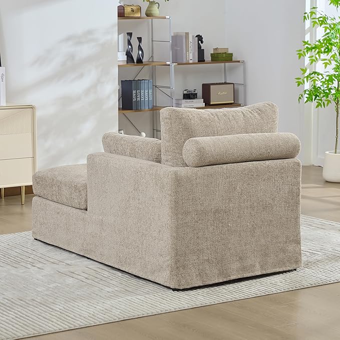 KEIKI 60" Chaise Lounge Chair Indoor, Modern Deep Seat Sofa Bed, Corduroy Couch with Cushions, Single Sleeper Chair for Living Room, Bedroom, Apartments, Taupe (Right Side)
